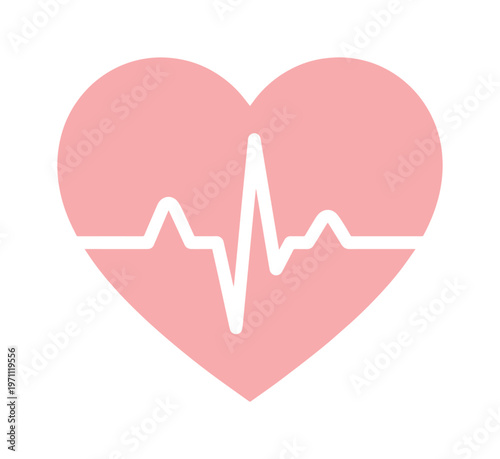 ピンクのハートと心電図のシンプルなベクターイラスト、健康と医療を象徴するデザイン素材、心臓の鼓動と生命のサインを表現したアイコン、ヘルスケア関連のプロジェクトに最適なグラフィック