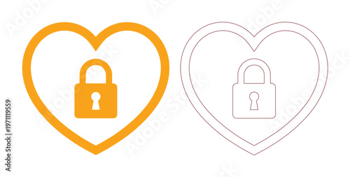 愛とセキュリティを象徴するハートと南京錠のアイコンセット。デジタルプライバシー、安全な関係、心の保護を表現するミニマルなベクターイラスト。