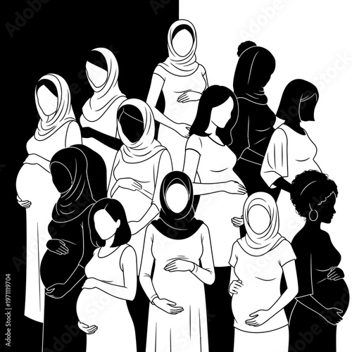 Pregnant Women Wearing Headscarves Together.