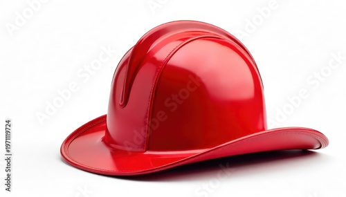 A classic red firefighter hat isolated on white background, symbolizing bravery and heroism in emergencies , danger, isolated