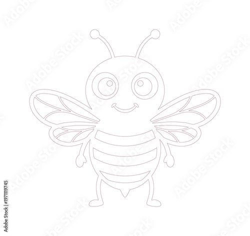 かわいいミツバチの線画イラスト、子供向けデザインや塗り絵に最適なハチのキャラクター、シンプルな昆虫のベクター素材