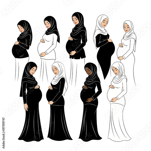 Pregnant Women Wearing Hijab Dresses.