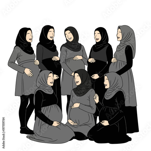 Pregnant women wearing hijab together.
