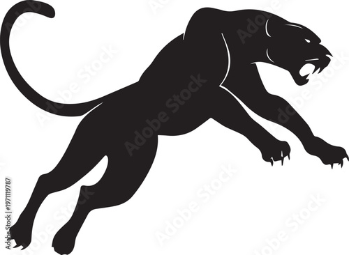 Aggressive Jumping Panther Silhouette Vector Logo Isolated on White Background