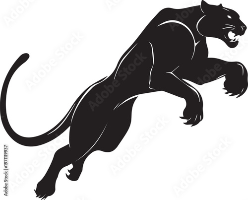 Aggressive Jumping Panther Silhouette Vector Logo Isolated on White Background