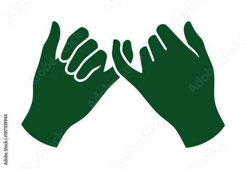 指切りげんまん、約束と信頼を象徴する緑色の手、友情やパートナーシップを示すシンプルなベクターイラスト素材