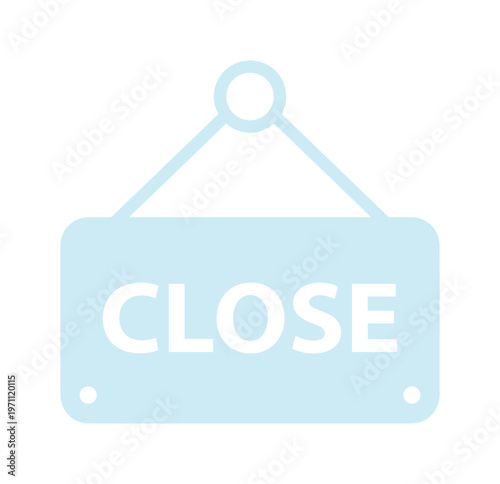 クローズドサイン、シンプルでミニマルな店舗閉鎖を示すベクターアイコン、ビジネスやサービス終了を伝える青いプレート、ウェブサイトやアプリのUIデザインに最適なイラスト素材