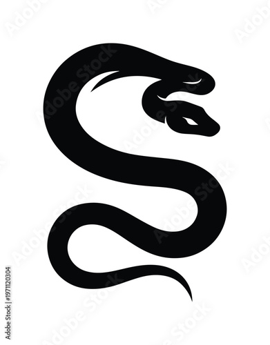 力強くうねる黒い蛇のベクターイラスト、神秘的な爬虫類のエンブレム、タトゥーデザインやロゴに最適な不吉な動物のシンボル、不気味でクールな爬虫類のグラフィック素材