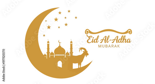 Eid Al-Adha Mubarak Celebration With Mosque And Goat