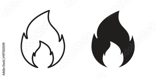 Fire icon set, collection of icon in editable strokes and flat versions