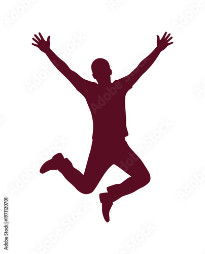 喜びと自由を表現する、躍動感あふれる男性のジャンプシルエット。成功、達成感、幸福感を象徴するベクターイラスト素材。