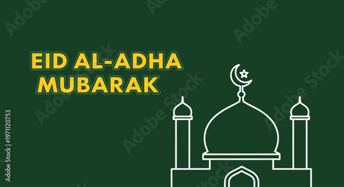 Happy Eid al-Adha Mubarak religious greeting with mosque illustration