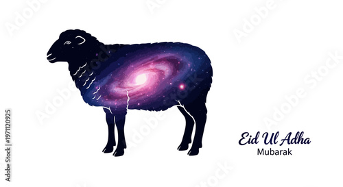Majestic Cosmic Sheep Silhouette with Galaxy Inlay, Symbolizing Spiritual Observance and Festive Blessings