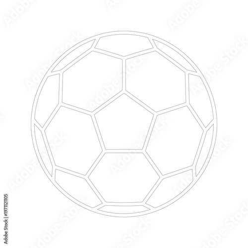 サッカーボールのシンプルなアウトラインベクターイラスト、スポーツイベントやウェブデザインに最適なミニマルなフットボールアイコン素材