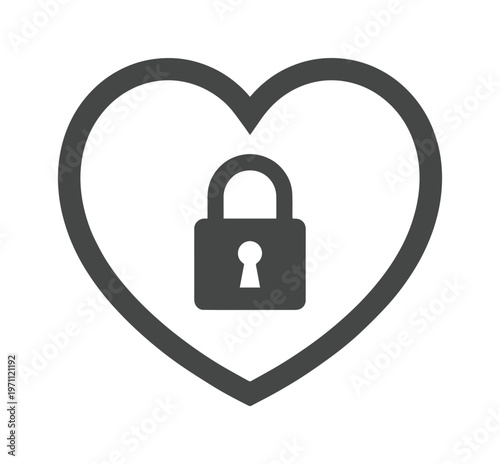 ハートと鍵のアイコン、愛とセキュリティを象徴するシンプルなベクターイラスト、デジタルプライバシーやロマンスを表現するグラフィック素材
