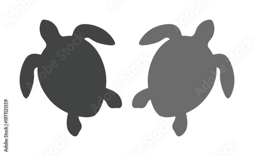 ウミガメのシルエット、海を泳ぐカメのシンプルでモダンなベクターアイコンセット、海洋生物のロゴデザインや環境保護プロジェクトに最適なグラフィック素材