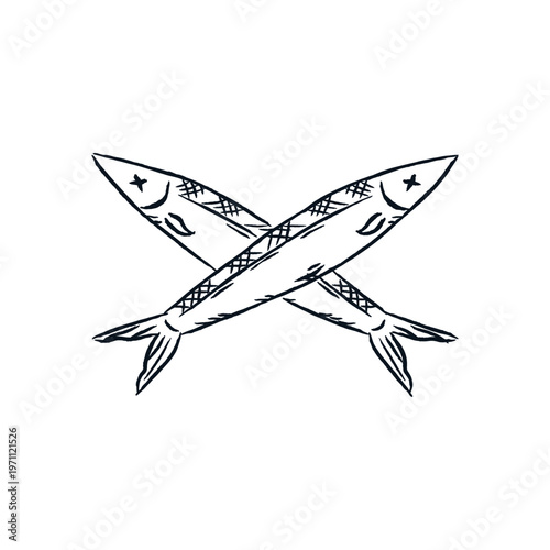 Fish Anchovy Handdrawn Sketch Logo Vector Illustration