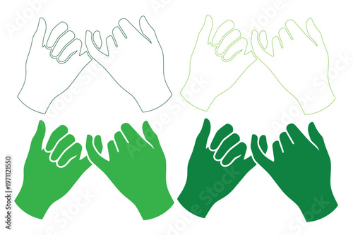 指切りげんまん、約束と信頼を象徴する手と指のジェスチャー、友情やパートナーシップを示すシンプルなベクターイラスト素材セット