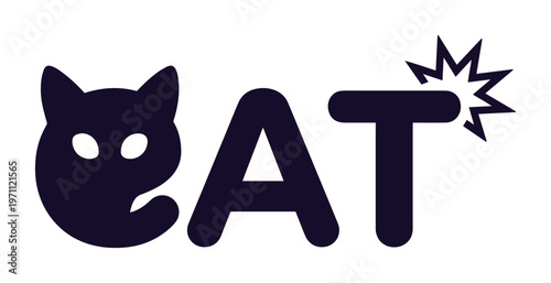 猫のシルエットと「CAT」の文字を組み合わせた、遊び心のあるロゴデザイン。ペット関連ビジネスや動物愛護団体に最適な、シンプルでモダンなベクターイラスト。