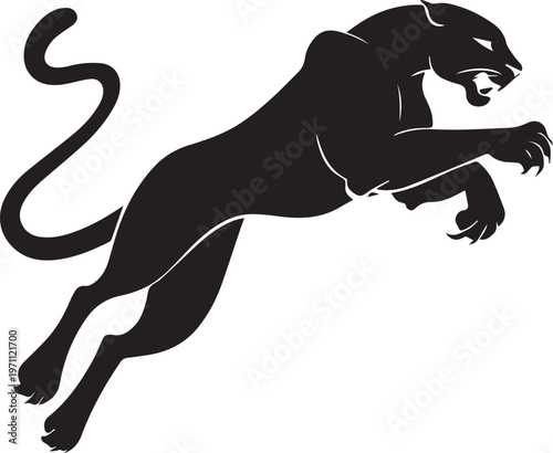 Aggressive Jumping Panther Silhouette Vector Logo Isolated on White Background