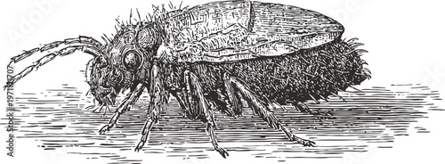Detailed vintage engraving of a cockroach insect with segmented body and antennae