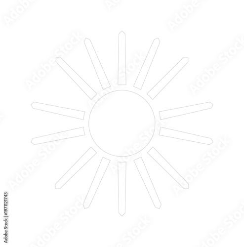 ミニマルでシンプルな太陽のアイコン、白い背景に映えるクリーンなラインアートの太陽、天気予報や夏のデザインに最適なベクターイラスト素材