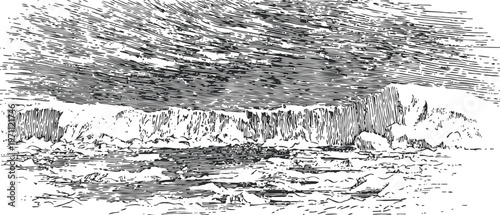 Large iceberg floating on the ocean under a cloudy sky arctic landscape with ice and water