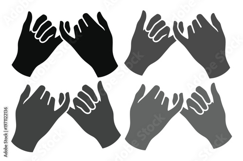 指切りげんまん、友情と約束のシンボル。信頼と絆を表現する手と指のジェスチャー、シンプルなモノクロベクターイラスト素材。