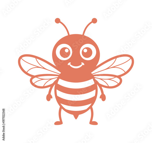 愛らしい笑顔のミツバチのベクターイラスト、オレンジ色のハチのキャラクターデザイン、子供向けコンテンツや環境保護プロジェクトに最適なキュートな昆虫アイコン。