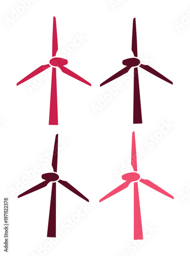 風力発電のタービン、再生可能エネルギーとクリーンな電力供給を象徴するエコフレンドリーなベクターアイコンセット。持続可能な未来と環境保護を表現するグラフィック素材。