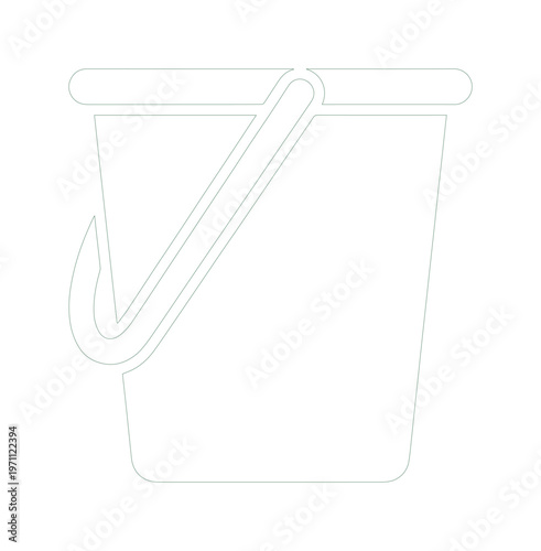 ミニマルなバケツのアイコン、シンプルな線画デザインの掃除用具、ウェブサイトやアプリのUI/UXに最適なベクターイラスト素材