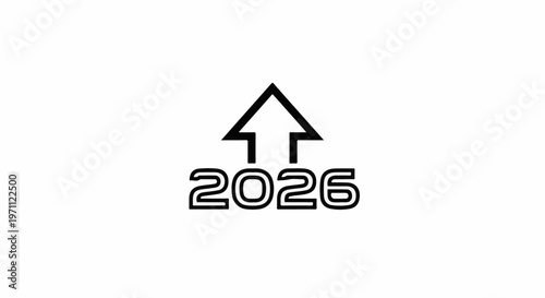 Upward arrow above stylized digits representing the year 2026