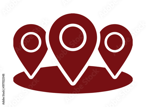複数の場所を示す赤褐色のマップピンアイコン、位置情報サービスや目的地を示すシンプルなベクターイラスト、ビジネスや旅行のウェブサイトに最適なグラフィックリソース