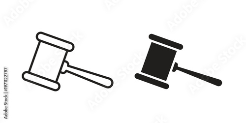 Gavel icon set, collection of icon in editable strokes and flat versions