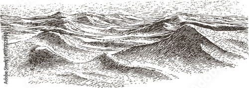 vintage hand drawn ocean waves sea surface sketch with dynamic water movement and texture
