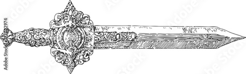 Ornate ancient dagger with decorative handle and engraved blade vintage medieval weapon illustration