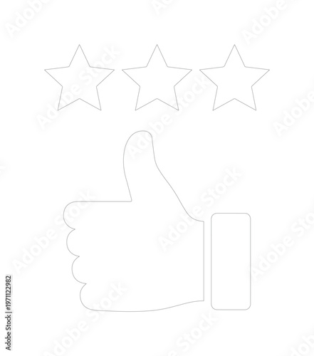 評価とフィードバックを示すシンプルな星3つと親指を立てたアイコン。顧客満足度、サービス品質、レビューを表現するミニマルなベクターイラスト。