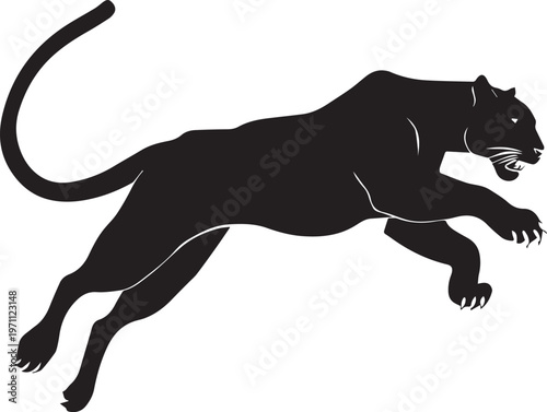 Aggressive Jumping Panther Silhouette Vector Logo Isolated on White Background