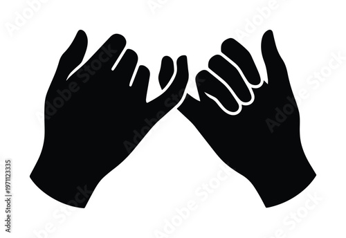約束の指切り、信頼と友情を象徴する黒いシルエットのベクターイラスト。パートナーシップや絆を表現するミニマルなデザイン素材。
