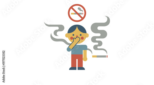 Child Covering Nose from Cigarette Smoke Illustration