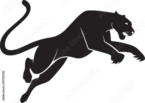 Aggressive Jumping Panther Silhouette Vector Logo Isolated on White Background