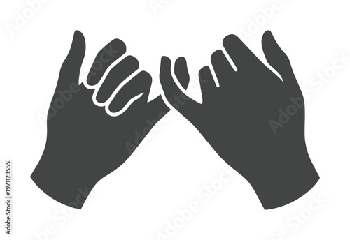 約束の指切り、友情や信頼を象徴するシンプルなモノクロベクターイラスト。パートナーシップ、誓い、固い絆を表現するミニマルなデザイン素材。