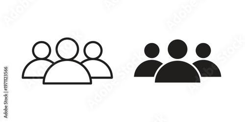 Group icon set, collection of icon in editable strokes and flat versions