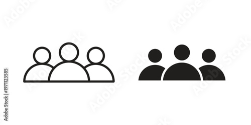 Group icon set, collection of icon in editable strokes and flat versions