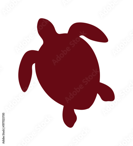 シンプルで力強いウミガメのシルエット、深みのあるマルーン色のベクターイラスト。海や自然をテーマにしたデザイン、ロゴ、アイコンに最適な、ミニマルでモダンな亀のグラフィック素材。