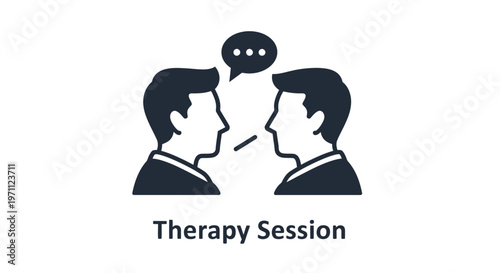 Mental Health Therapy Session Icon. Two people communicating, discussing, and receiving counseling support for well-being.