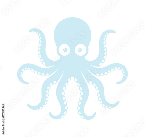 かわいいタコのベクターイラスト、水色の海洋生物キャラクターデザイン、子供向けコンテンツや水中テーマのプロジェクトに最適なシンプルな海の生き物アイコン
