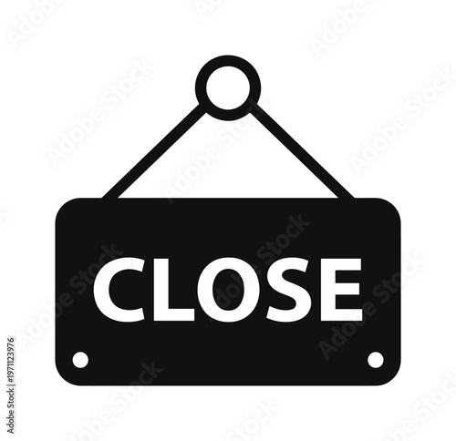 クローズドサイン、シンプルでモダンな黒い閉鎖表示板アイコン。店舗やビジネスの営業時間を示すためのベクターイラスト素材。