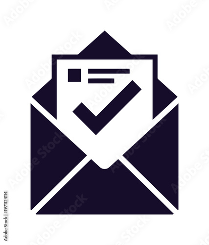 メールアイコン、メッセージ受信と確認のシンプルでモダンなベクターイラスト。ビジネスコミュニケーション、通知、承認を示すグラフィックリソース。