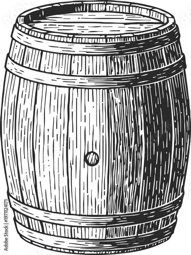 Wooden barrel illustration vintage oak cask with metal hoops classic rustic container for aging wine, whiskey, and liquids
